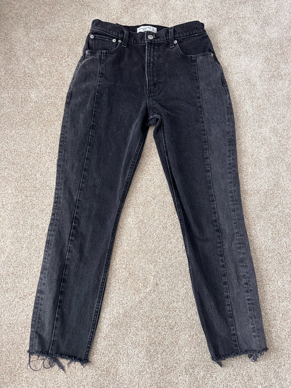 Abercrombie & Fitch High Rise Mom Jeans Black Two Tone Raw Hem Size 27